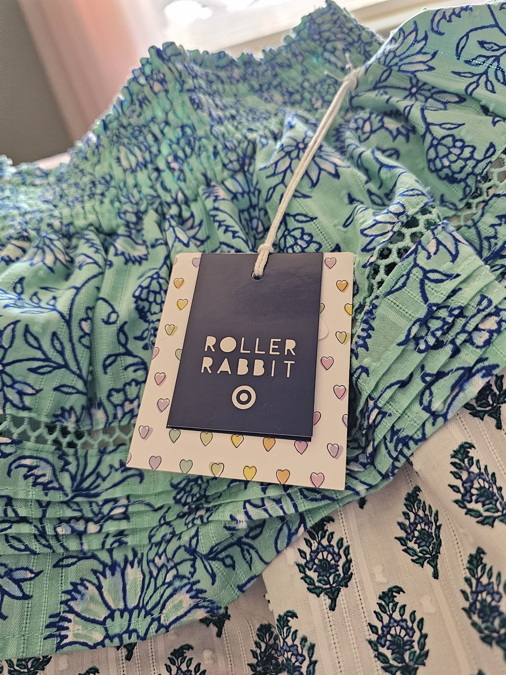 Roller Rabbit Mint Green Blue Floral Smocked Top